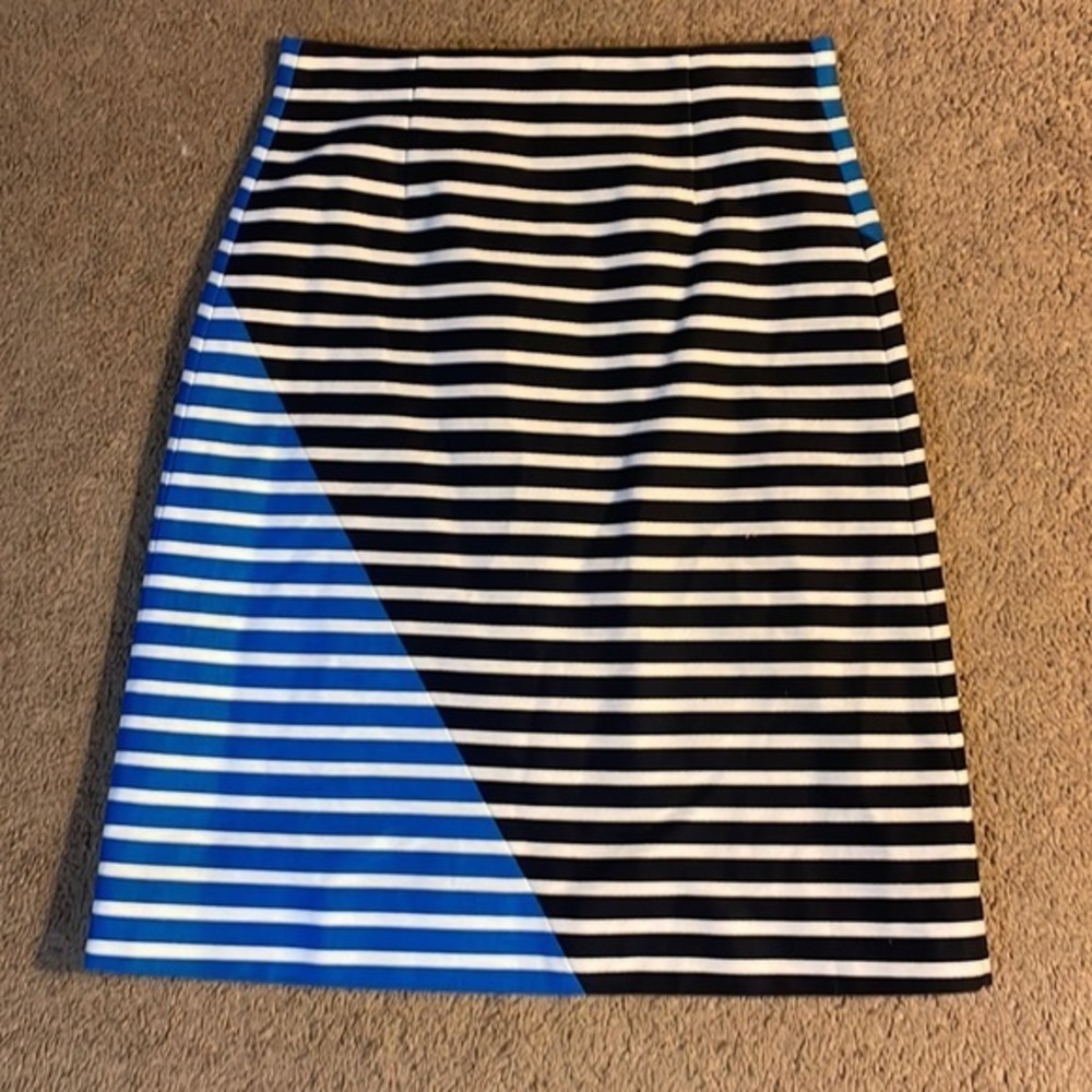 Striped Black & White Pencil Skirt with Blue Accent